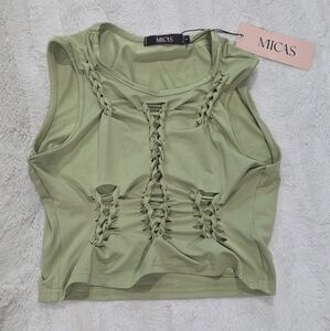 MICAS Twisted Sleeveless Cut Out Crop Top